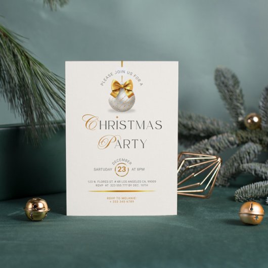 Goud Beige Elegant Luxe Kerstfeest Uitnodigen Kaart