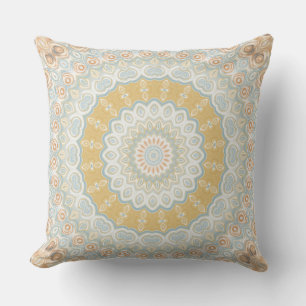 Goud Beige en Blauwe Mandala Patroon Ontwerp Kussen