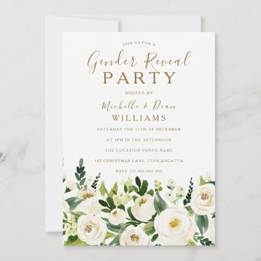 Goud beige en witte bloemen Genderfeest Kaart (Voorkant)