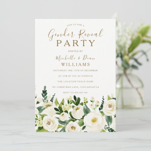 Goud beige en witte bloemen Genderfeest Kaart (Staand voorkant)
