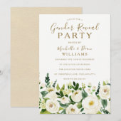 Goud beige en witte bloemen Genderfeest Kaart (Voorkant / Achterkant)