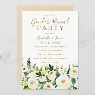 Goud beige en witte bloemen Genderfeest Kaart