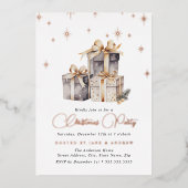 Goud Beige Grijs Feestelijke Cadeaus Kerst Folie Uitnodiging (Voorkant)