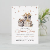 Goud Beige Grijs Feestelijke Cadeaus Kerst Folie Uitnodiging (Staand Voorkant)