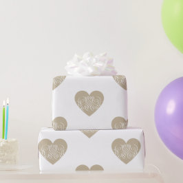 goud/beige Heart met witte Filigree Cadeaupapier