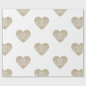 goud/beige Heart met witte Filigree Cadeaupapier (Vlak)