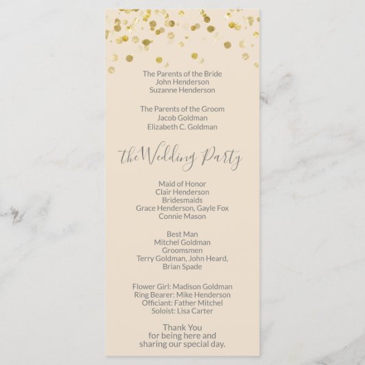 Goud Beige Kerst Bruiloft Programma Programmakaart (Achterkant)