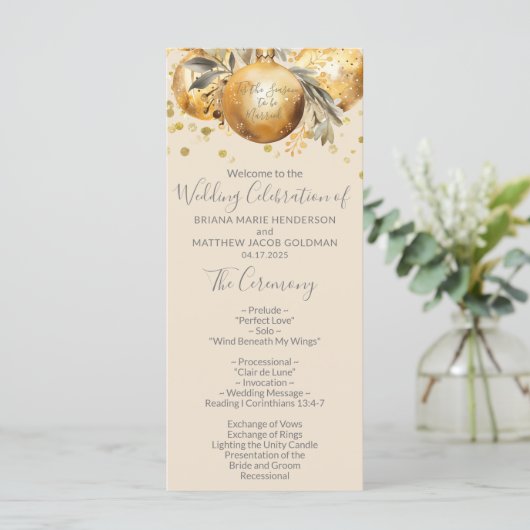 Goud Beige Kerst Bruiloft Programma Programmakaart (Staand voorkant)