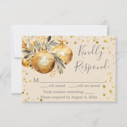 Goud Beige Kerst Bruiloft RSVP Kaart (Voorkant)