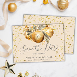 Goud Beige Kerstbruiloft Save the Date Kaart