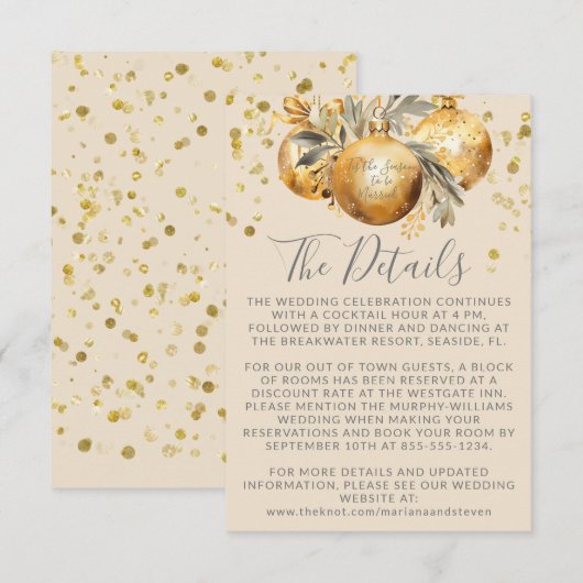 Goud Beige Kerstmis Bruiloft Details Informatiekaartje (Voorkant / Achterkant)