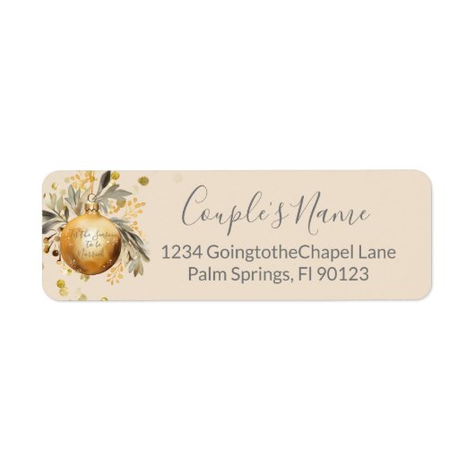 Goud Beige Kerstmis Bruiloft Etiket (Voorkant)
