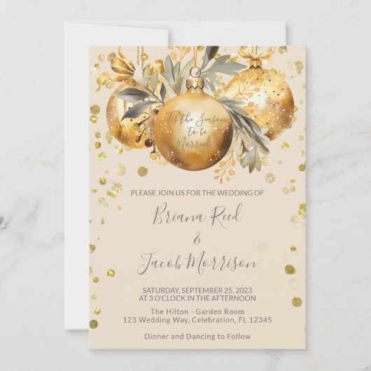 Goud Beige Kerstmis Bruiloft Kaart (Voorkant)