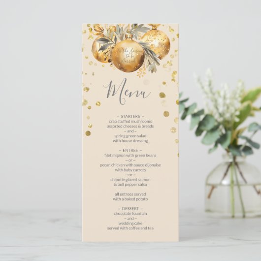 Goud Beige Kerstmis Bruiloft Menu (Staand voorkant)