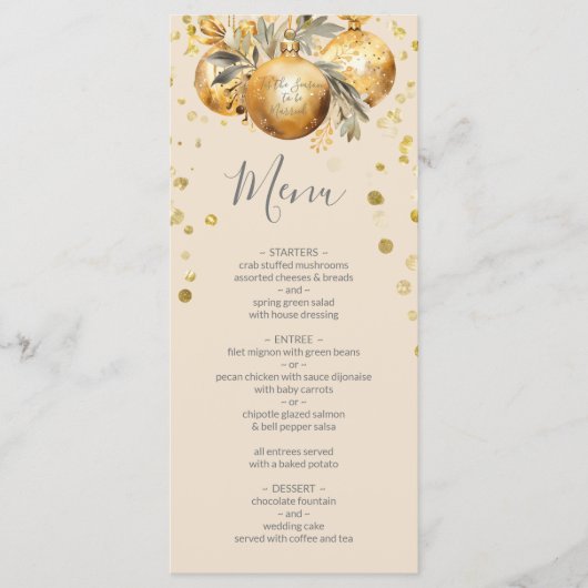 Goud Beige Kerstmis Bruiloft Menu (Voorkant)