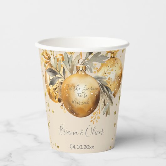 Goud Beige Kerstmis Bruiloft Papieren Bekers (Voorkant)