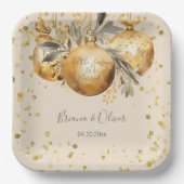 Goud Beige Kerstmis Bruiloft Papieren Bordje (Voorkant)