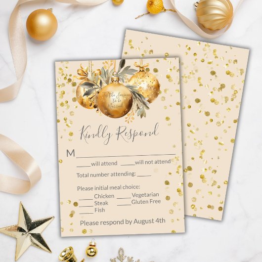 Goud Beige Kerstmis Bruiloft RSVP Kaartje