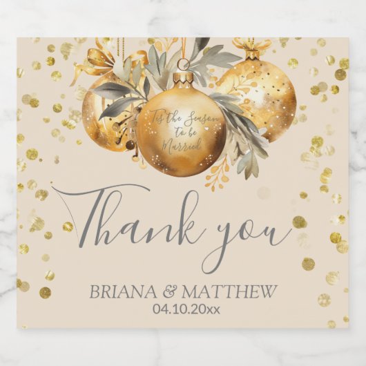 Goud Beige Kerstmis Bruiloft Sparkling Wijnetiket (Enkel label)