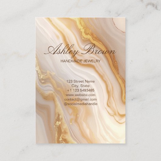 Goud Beige Marmer Handgemaakte Sieraden Oorbel Dis Visitekaartje (Achterkant)