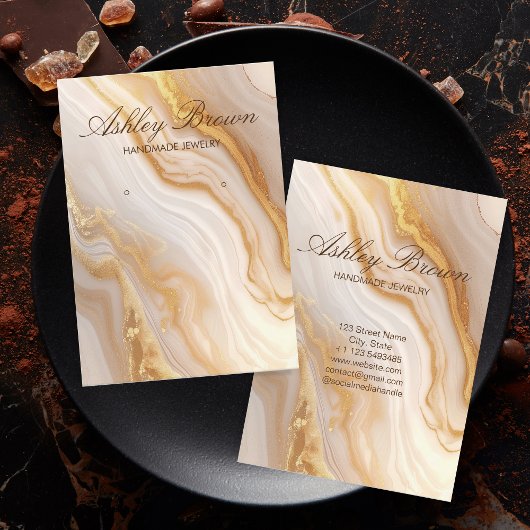 Goud Beige Marmer Handgemaakte Sieraden Oorbel Dis Visitekaartje