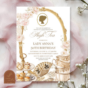 Goud Beige Regency High Tea Verjaardagsfeestje Kaart