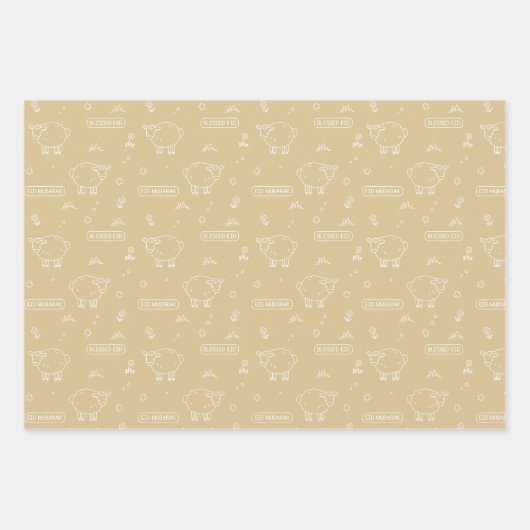 Goud Beige Schaap Eid Mubarak Kinder Inpakpapier Vel (Voorkant 3)