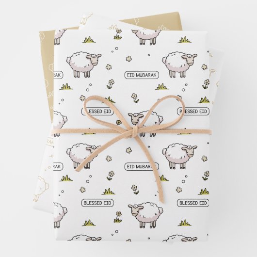 Goud Beige Schaap Eid Mubarak Kinder Inpakpapier Vel (In situ)