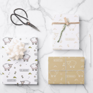 Goud Beige Schaap Eid Mubarak Kinder Inpakpapier Vel