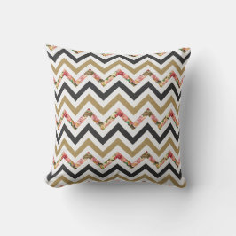 Goud, beige, zwart en roze chevron patroonkussen kussen