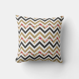 Goud, beige, zwart en roze chevron patroonkussen kussen