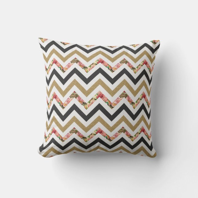 Goud, beige, zwart en roze chevron patroonkussen kussen (Voorkant)