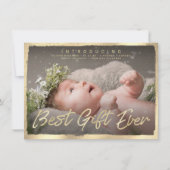 Goud Beste Cadeau Ooit Baby Foto Geboorteaankondig Kaart (Voorkant)