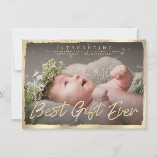 Goud Beste Cadeau Ooit Baby Foto Geboorteaankondig Kaart (Voorkant)