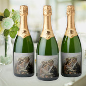 Goud betrokken script aangepaste foto verlovingsfe sparkling wijnetiket