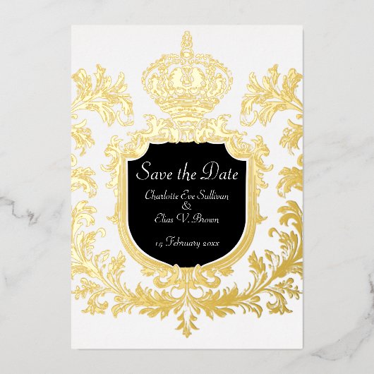 Goud Bewaar de datum, bruiloft, Folie Uitnodiging (Voorkant)