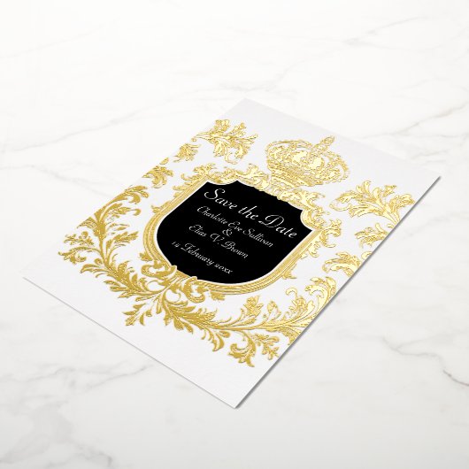 Goud Bewaar de datum, bruiloft, Folie Uitnodiging (Gedraaid)