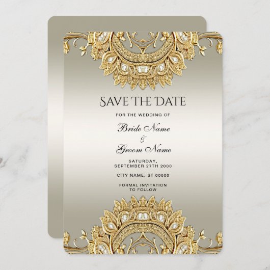 Goud  Bewaar de datum Save The Date (Voorkant / Achterkant)