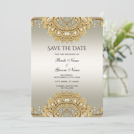 Goud  Bewaar de datum Save The Date (Staand voorkant)
