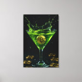 Goud Bitcoin Neon Groene Martini Ingelijst Canvas Afdruk (Voorkant)
