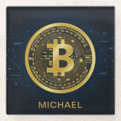 Goud Bitmunt Cryptocurrency - Gepersonaliseerde na Glazen Onderzetter (Voorkant)
