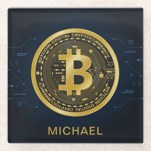 Goud Bitmunt Cryptocurrency - Gepersonaliseerde na Glazen Onderzetter (Voorkant)