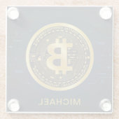 Goud Bitmunt Cryptocurrency - Gepersonaliseerde na Glazen Onderzetter (Achterkant)