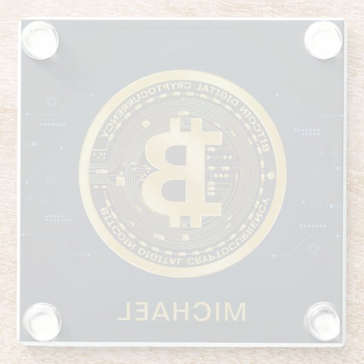 Goud Bitmunt Cryptocurrency - Gepersonaliseerde na Glazen Onderzetter (Achterkant)