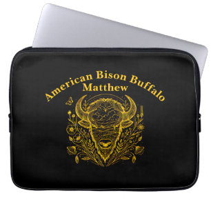 Goud Bizon Illustratie Omringd door de Natuur Laptop Sleeve
