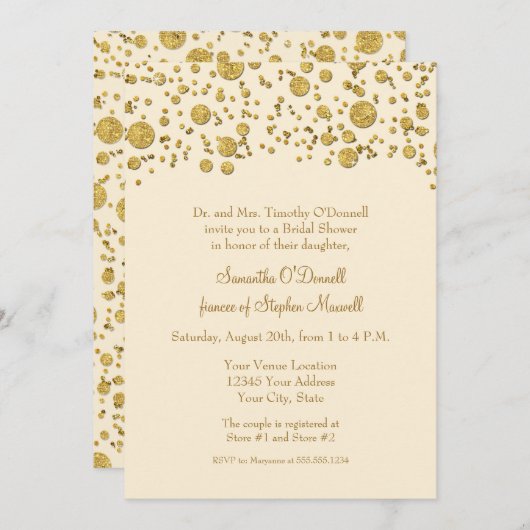 Goud blad glitter confetti stippen bruidsfeest kaart (Voorkant / Achterkant)