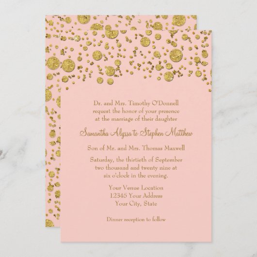 Goud blad glitter confetti stippen Elegante Trouwd Kaart (Voorkant / Achterkant)