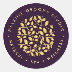 Goud blad logo Paarse wellness massage yoga spa Ronde Sticker