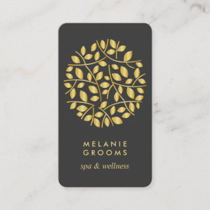 Goud blad logo verticaal wellness massage yoga visitekaartje