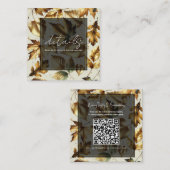 Goud Bladeren Amandelbeige Black Fall Trouwdetail Vierkante Visitekaartje (Voorkant / Achterkant)